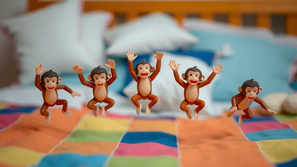 Fem små apor hoppade i sängen